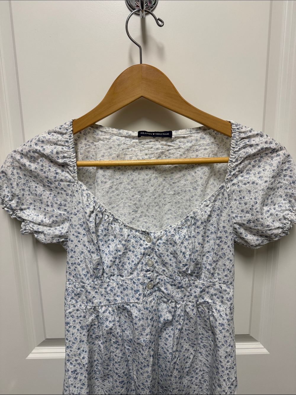 Brandy Melville white and blue floral print cotton summer dress.